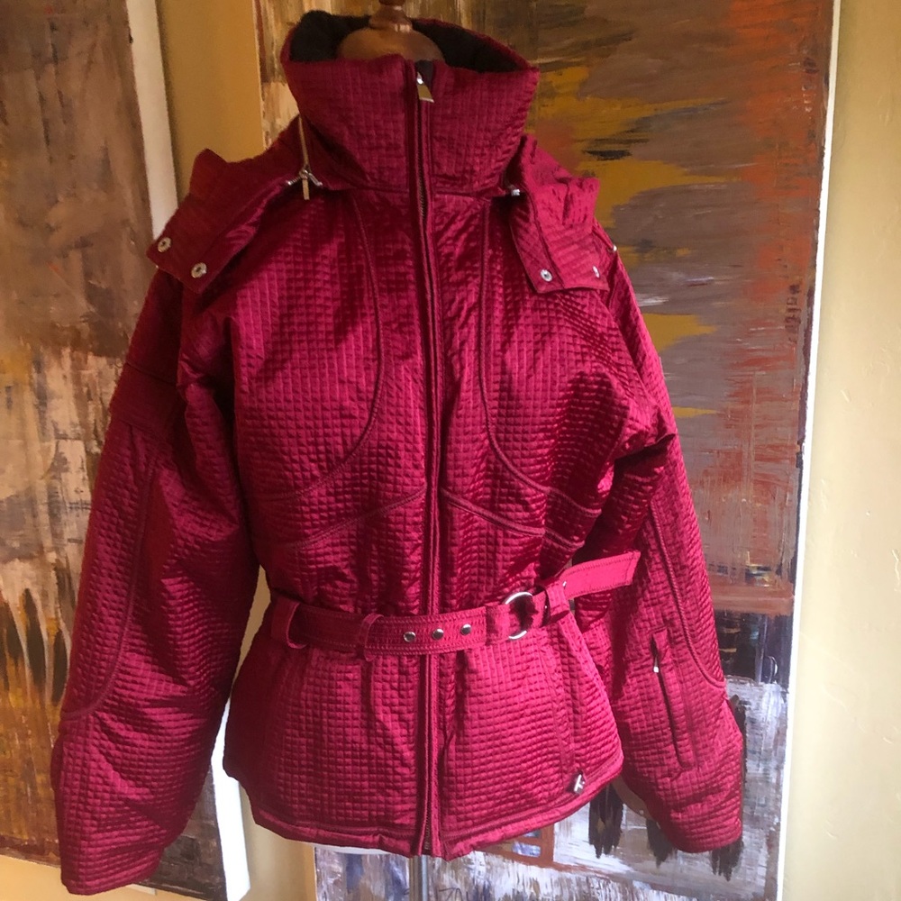 NILS Red Ski Coat Sz 8 Belt Powder Skirt Hood